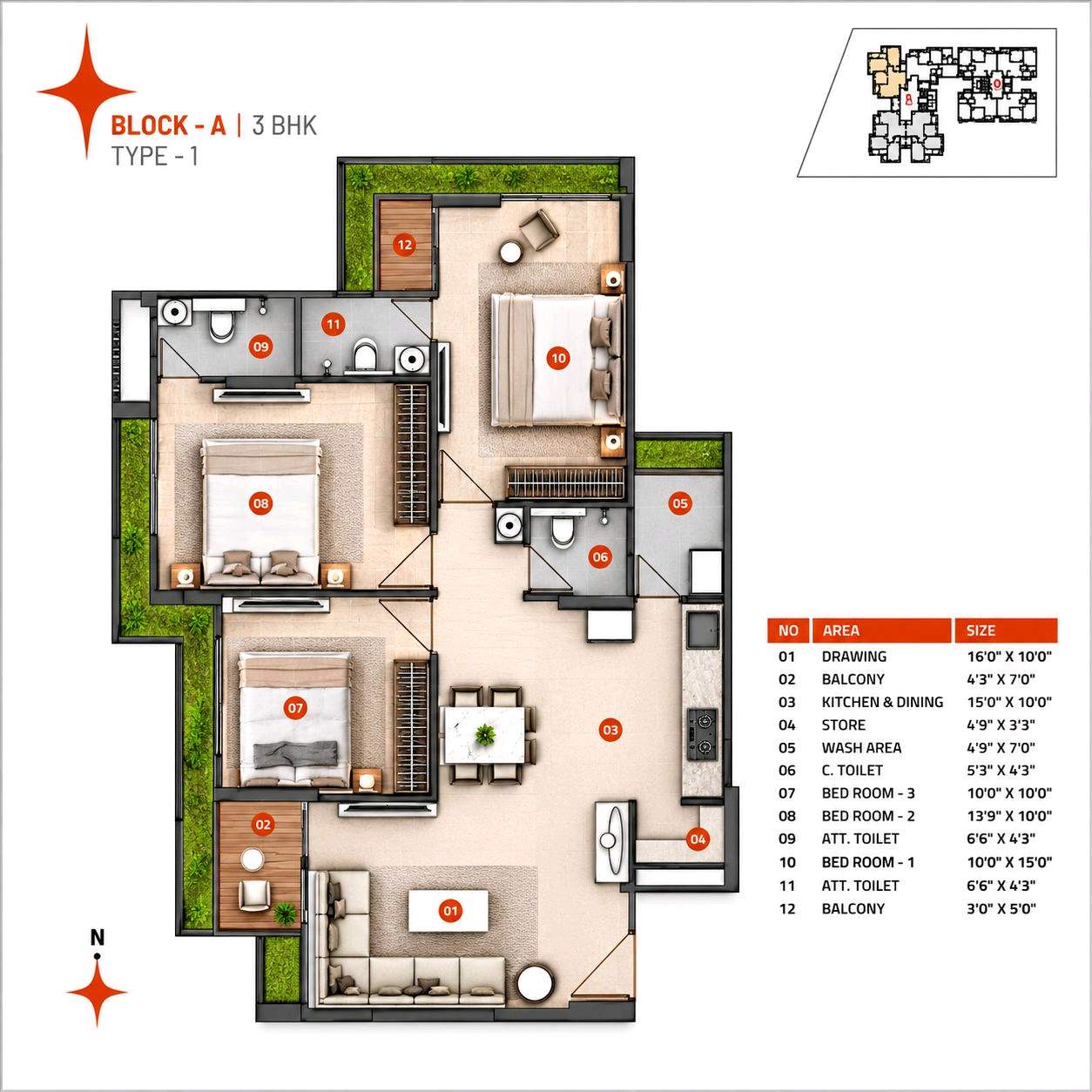 3 BHK Unit