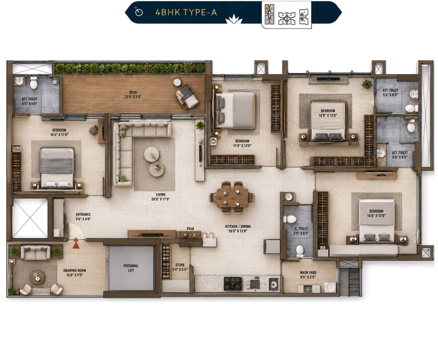 4 BHK Unit