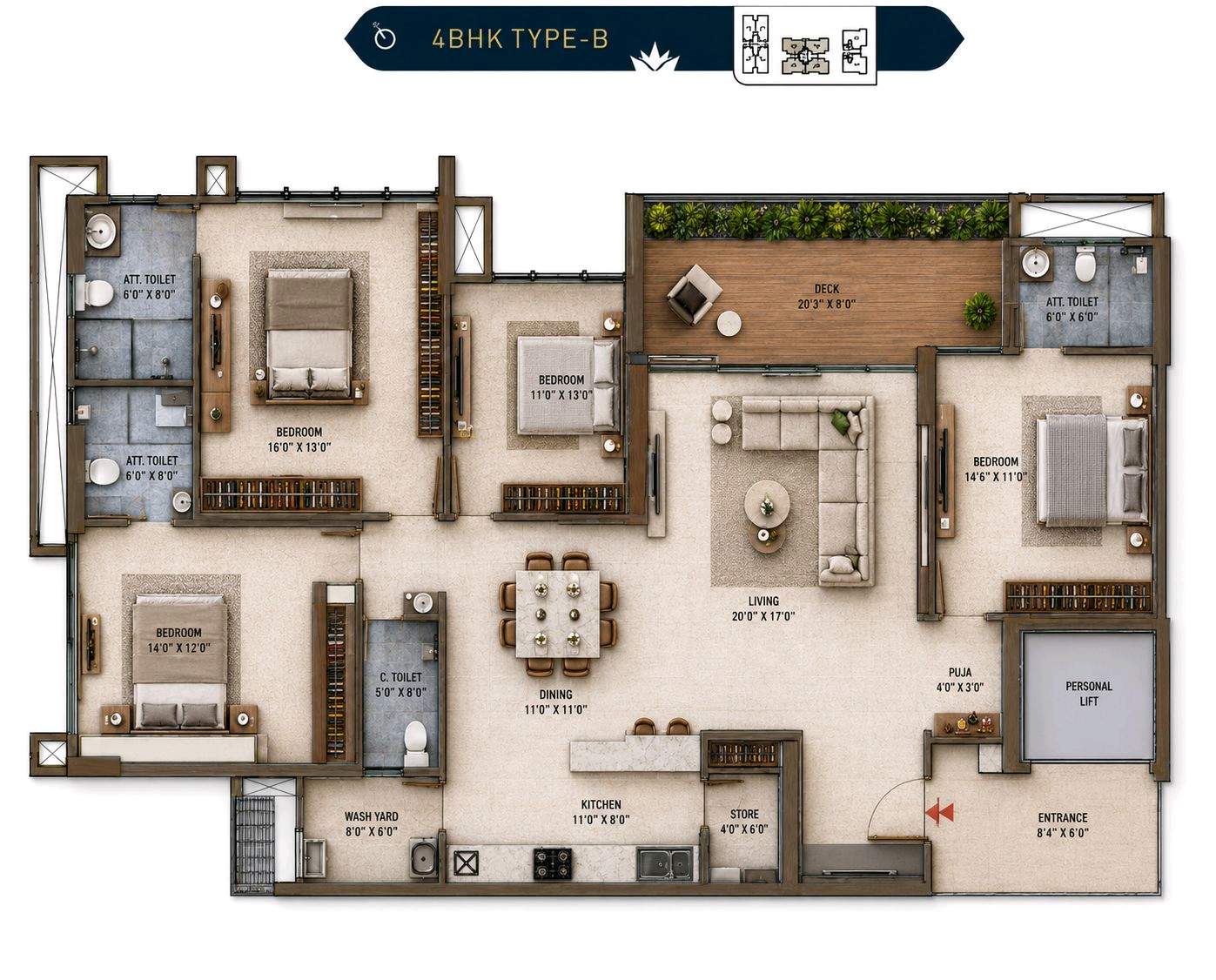 4 BHK Unit