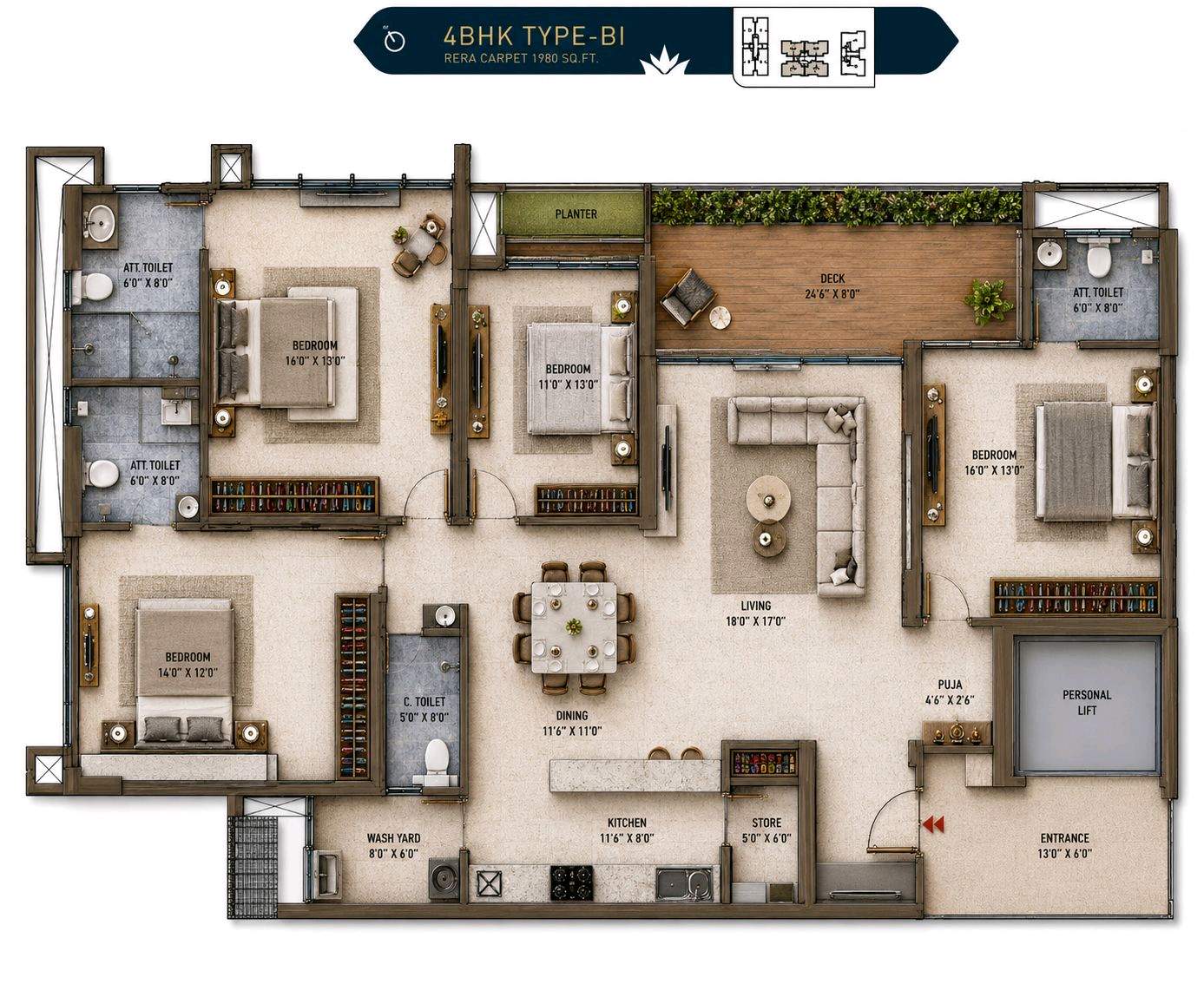 4 BHK Unit