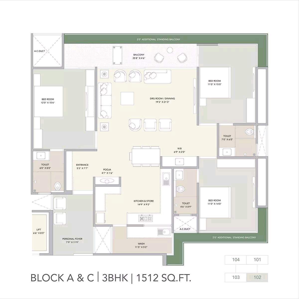 3 BHK Unit