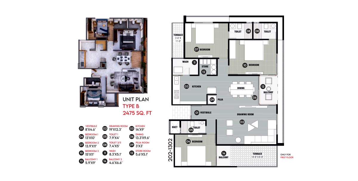 3 BHK Unit