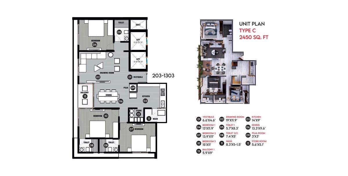 3 BHK Unit